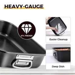 Lasagna Pan 3 Inch Deep, 15x10 Baking Pan For Oven, Nonstick Cake Baking Dish For Brownie, Roasting Pans With Stainless Steel Handles, Heavy Duty, Dishwasher Safe, Dark Grey