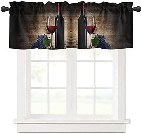 Wine Window Curtain Valance For Kitchen Windows/Bathroom/Living Room/Bedroom Privacy Decorative Rod Pocket Short Window Valance Curtain, 52" W X 18" L, Wine Grape Fruit Vintage Wooden Planks 8 Wine Window Curtain Valance For Kitchen Windows/Bathroom/Living Room/Bedroom Privacy Decorative Rod Pocket Short Window Valance Curtain, 52" W X 18" L, Wine Grape Fruit Vintage Wooden Planks - Image 6