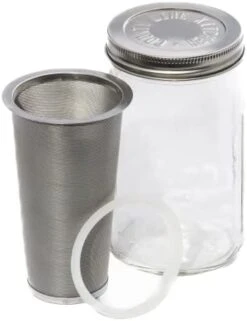 - Cold Brew Mason Jar Coffee Maker, Durable Glass, Heavy Duty Stainless Steel Filter And Lid - 2 Quart, (64 Oz / 1.9 Liter) -Wilton Shop 41olwD1j UL. AC
