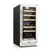 Mini Fridge 15 Inch Wine Cooler Under Counter, 30 Bottle Dual Zone Wine Fridge With Stainless Steel, Wine Refrigerator Freestanding, And Built-in Wine Cellars TYWC100 2 Mini Fridge 15 Inch Wine Cooler Under Counter, 30 Bottle Dual Zone Wine Fridge With Stainless Steel, Wine Refrigerator Freestanding, And Built-in Wine Cellars TYWC100 -Wilton Shop 41omm6ggkCL