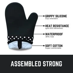 Silicone Oven Mitts, 12-inch Long Flexible Textured Grip Kitchen Mittens, Washable Insulated Oven Mitts Heat Resistant 500°F, Non Slip 2 Piece Oven Mitt Set For Cooking & Baking (Black) 15 Silicone Oven Mitts, 12-inch Long Flexible Textured Grip Kitchen Mittens, Washable Insulated Oven Mitts Heat Resistant 500°F, Non Slip 2 Piece Oven Mitt Set For Cooking & Baking (Black) -Wilton Shop 41ops1A1a9L