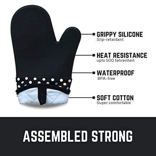 Silicone Oven Mitts, 12-inch Long Flexible Textured Grip Kitchen Mittens, Washable Insulated Oven Mitts Heat Resistant 500°F, Non Slip 2 Piece Oven Mitt Set For Cooking & Baking (Black) 7 Silicone Oven Mitts, 12-inch Long Flexible Textured Grip Kitchen Mittens, Washable Insulated Oven Mitts Heat Resistant 500°F, Non Slip 2 Piece Oven Mitt Set For Cooking & Baking (Black) - Image 5