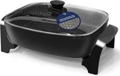 -6203# Extra Deep 16"x13"x3.2" (10.5Qt.) Scratch Resistant, Easy Pour Spout Dishwasher Safe, Non-stick Electric Skillet With Glass Vented Lid, Adjustable Temperature, Black -Wilton Shop 41ou5ZIZz L. AC