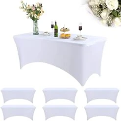 6 Pack Spandex Table Cover Fitted Spandex Tablecloths Stretch Table Cover Stretchy Table Cloth Washable Polyester Table Protector For Folding Rectangle Table, Wedding Party Or Event(White,6 Ft) -Wilton Shop 41ouCvsoLL. AC