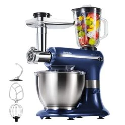 Ifeel Stand Mixer, 6 In 1 Multifunctional Electric Kitchen Mixer 800W 5 Speed With 1.5L Juice Cup,6.5 QT Bowl, Dough Hook, Whisk, Beater,Meat Grinder, Blender, Sausage Kit (blue)
