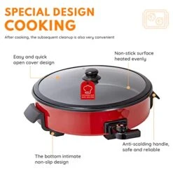 Onstick Electric Skillet Electric Fryer, Non-Stick Coating, Adjustable Temperature Control, Heat-Resistant Handle- Red. -Wilton Shop 41p29xcjWkL