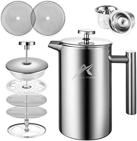 French Press Coffee Maker, 34 Oz, Stainless Steel Double-wall Insulated, With 2 Espresso Cups, Rust-Free, Dishwasher Safe, Black 10 French Press Coffee Maker, 34 Oz, Stainless Steel Double-wall Insulated, With 2 Espresso Cups, Rust-Free, Dishwasher Safe, Black - Image 8