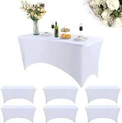 6 Pack Spandex Table Cover Fitted Spandex Tablecloths Stretch Table Cover Stretchy Table Cloth Washable Polyester Table Protector For Folding Rectangle Table, Wedding Party Or Event(White,6 Ft) -Wilton Shop 41piywQtZDL. AC