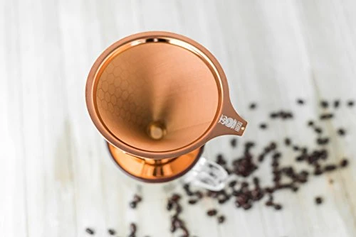 IBOU - Copper Coated Pour Over Coffee Dripper - Paperless Filter - Reusable & Ecofriendly - Honeycomb Design Dripper - Coffee Brewer - Chemex - Bodum - Carafe Compatible 3 IBOU - Copper Coated Pour Over Coffee Dripper - Paperless Filter - Reusable & Ecofriendly - Honeycomb Design Dripper - Coffee Brewer - Chemex - Bodum - Carafe Compatible