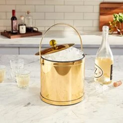 Polished Brass Ice Bucket With Metal Lid, , Polished Brass Color, Double Wall Construction, Made In U.S.A. -Wilton Shop 41q38IFizXS