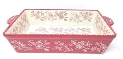 2.5 Qt (11x7) Dish & Plastic Cover, Baker Casserole (Small Lasagna) (Floral Lace Red)