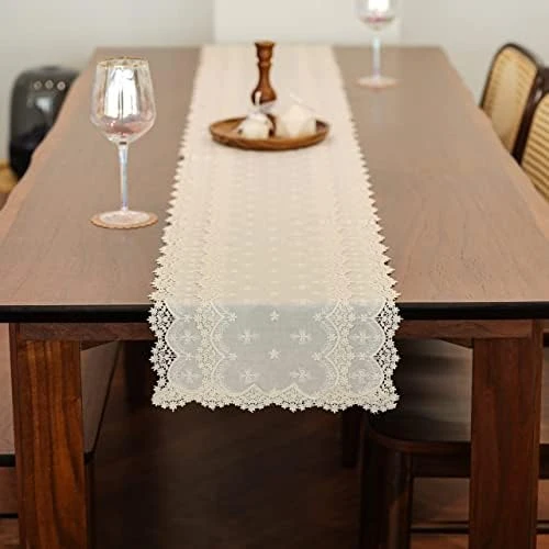 Inicia Table Lace Runner 12×70 Inch Embroidered For Holiday Wedding Picnic Daily Dinner Tables White Decor (Polyester, 12"×70" (31cm×180cm)) 9 Inicia Table Lace Runner 12×70 Inch Embroidered For Holiday Wedding Picnic Daily Dinner Tables White Decor (Polyester, 12"×70" (31cm×180cm)) - Image 7
