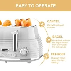 4-Slice Toaster, Retro Toaster With Long Extra-Wide Slots And Removable Tray, Cancel/Bagel/Reheat Function, 6 Shape Options, BPA Free(Grey) -Wilton Shop 41q5PM3i3DL