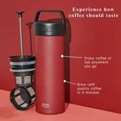 - P0 Ultralight French Press - Double Walled Stainless Steel Vacuum Insulated Coffee And Tea Maker, Portable And Durable Coffee Press For Travel, Camping, And Everyday Use - 16oz, (Cranberry) -Wilton Shop 41qHftK9joL