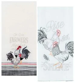 Signs Farmers Market Roosters Kitchen Towels Dishtowels, Set Of 2 Tea Towel & Flour Sack Rooster Towels For Farmhouse Kitchen Decor Towels