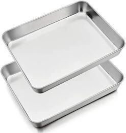 Baking Sheet Rectangular Cake Pan, Stainless Steel Lasagna Pan For Lasagna Brownie Fish Meats, 9.7-inch By 12.3-inch, Heavy Duty & Easy Clean, Rectangle - Silver -Wilton Shop 41rBZ3fnLlL. AC