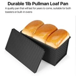 Flexzion Pullman Loaf Pan With Lid Bread Loaf Pan For Homemade Bread 1lb Dough Capacity Black Corrugated Square Bread Mold, Cake, Sandwich Sourdough, Toast Form Pullman Bread Pan With Lid (2 Pack) -Wilton Shop 41rJ7KttBYL