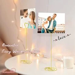 16pcs Place Card Holders, 8.75 Inches Tall Table Number Holders, Gold Picture Holder For Tables With Heart Shaped Clip For Wedding, Photos, Food Signs, Memo Notes, Restaurant, Birthday -Wilton Shop 41rJEmY4E4L
