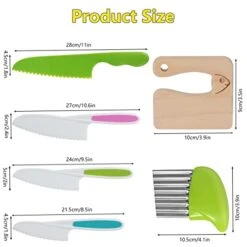 6 Pieces Wooden Kids Knife For Cooking, Kid Safe Knives Cutting Veggies Fruits Include Wood Kids Knife Plastic Potato Slicers Cooking Knives Serrated Edges Knives Sets For Toddler Kitchen Children