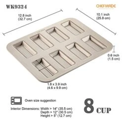 Financier Cake Pan, 8-Cavity Non-Stick Rectangle Muffin Pan Biscuits Cookies Bakeware For Oven Baking (Champagne Gold)