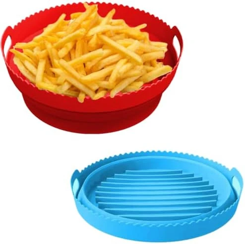 Air Fryer Silicone Liners 8 Inch, 2 Pack Air Fryer Accessories For Ninja Air Fryer Liners Reusable With Handle, Basket For 5 QT To 7 QT, Red & Blue 10 Air Fryer Silicone Liners 8 Inch, 2 Pack Air Fryer Accessories For Ninja Air Fryer Liners Reusable With Handle, Basket For 5 QT To 7 QT, Red & Blue - Image 8