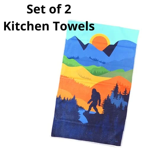 Bigfoot Sunset Dish Towels And Potholder Set, Funny Kitchen Decor And Accessories, Camping RV Accessories For Inside, Sasquatch Gifts, 3 Piece Set 6 Bigfoot Sunset Dish Towels And Potholder Set, Funny Kitchen Decor And Accessories, Camping RV Accessories For Inside, Sasquatch Gifts, 3 Piece Set - Image 4