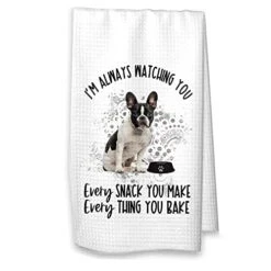 Personalized French Bulldog Kitchen Towel, French Bulldog Gift, Housewarming Gift Hostess Gift Always Watching You (Black/White No Name)