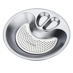 EMOTON Chip And Dip Serving Plate Stainless Steel Dip Serving Dish Divided Appetizers Serving Trays Drain Plate For Dumpling Salad Chips Dips Salsa Snacks (Silver)