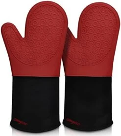 Extra Long Silicone Oven Mitts, Sungwoo Durable Heat Resistant Oven Gloves With Quilted Liner Non-Slip Textured Grip Perfect For BBQ, Baking, Cooking And Grilling - 1 Pair 14.6 Inch Black -Wilton Shop 41smmfdkYNL. AC
