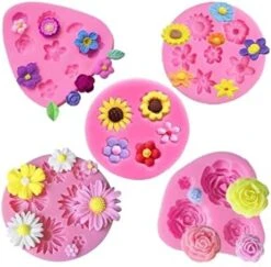 Flower Fondant Cake Molds-5 Pcs-Daisy Flower,Rose Flower,Chrysanthemum Flower And Small Flower,Candy Silicone Molds Set For Chocolate Fondant Polymer Clay Soap Crafting Projects & Cake Decoration -Wilton Shop 41steq4lqJL. AC