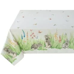 Unny Meadow Easter Fabric Tablecloth, Spillproof Indoor/Outdoor Spring And Easter Table Cloth (60" X 84" Rectangular, Bunny Meadow)