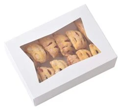 20 Pack - 8 Inch X 5 3/4 Inch X 2.5 Inch High Small, Auto Pop-up, White Bakery Box With Window