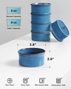 Ramekins 6 Oz, Ceramic Souffle Dishes, Ramekin For Creme Brulee, Lava Cakes, Pudding, Custard Cups, Souffle, Pot Pie, Dip Sauce -3.8 Inch, Set Of 6, Ceylon Blue -Wilton Shop 41t5XyNuLzL