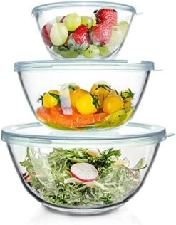 Glass Mixing Bowls With Lids Set Of 3（4.5QT,2.7QT, 1.1QT), Large Kitchen Salad Bowls, Space-Saving Nesting Bowls, Round Glass Serving Bowls For Cooking,Baking,Prepping,Dishwasher Safe -Wilton Shop 41tADeyUqJL. AC