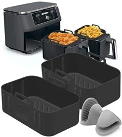 2 Packs Air Fryer Silicone Pot For Ninja Foodi Dual DZ201 DZ401, Food Grade Reusable Non Stick Replacement Silicone Air Fryer Liner Basket Bowl Accessories For Ninja 8 QT Air Fryer, Dishwasher Safe