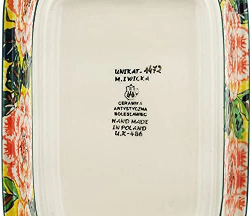 9¾-inch Rectangular Baker Made By Ceramika Artystyczna (Orange Peonies Theme) Signature UNIKAT + Certificate Of Authenticity 4 9¾-inch Rectangular Baker Made By Ceramika Artystyczna (Orange Peonies Theme) Signature UNIKAT + Certificate Of Authenticity - Image 2