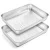 Lasagna Pan Set Of 2, Stainless Steel 12.4’’ Rectangular Textured Casserole Cake Pan Set For Toaster Oven, Healthy & Heavy Duty, Corrugated Bottom & Smooth Surface, Deep Side & Dishwasher Safe -Wilton Shop 41tWcuutEvL