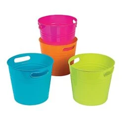 Plastic Bright Colored Buckets - Set Of 4 - Home And Craft Storage, Easter Buckets And Party Supplies