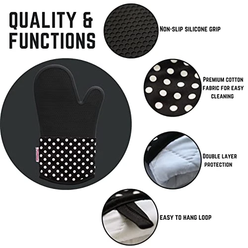 Silicone Oven Mitts, 12-inch Long Flexible Textured Grip Kitchen Mittens, Washable Insulated Oven Mitts Heat Resistant 500°F, Non Slip 2 Piece Oven Mitt Set For Cooking & Baking (Black) 6 Silicone Oven Mitts, 12-inch Long Flexible Textured Grip Kitchen Mittens, Washable Insulated Oven Mitts Heat Resistant 500°F, Non Slip 2 Piece Oven Mitt Set For Cooking & Baking (Black) - Image 4