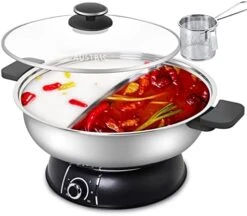 GENERIC Austric Electric Shabu Shabu Hot Pot, 304 Stainless Steel Hot Pot With Divider Electric Pot With Tempered Glass Lid For Party, Family Gathering,5L Large Capacity… (HS-160BU-Lift) -Wilton Shop 41uIY29y4VL. AC