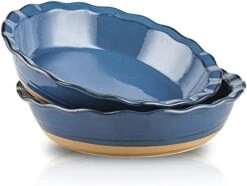 10 Inch Pie Pan For Baking, Ceramic Pie Dish, Deep Dish Pie Plate For Dessert Kitchen, Deep Dish Pie Pan With Fluted Edge, Set Of 2, Farmhouse Style (Blue) -Wilton Shop 41ubiqNeqEL. AC