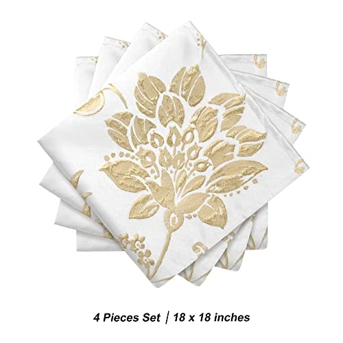 And Mill Luxury Cloth Napkins 18 X 18 Inches, Elegant Damask Golden Floral Leaves Soft Durable Washable Dinner Fabric Napkin For Every Day Use Dining Table Decorations(Cream, Set Of 4) 4 And Mill Luxury Cloth Napkins 18 X 18 Inches, Elegant Damask Golden Floral Leaves Soft Durable Washable Dinner Fabric Napkin For Every Day Use Dining Table Decorations(Cream, Set Of 4) - Image 2