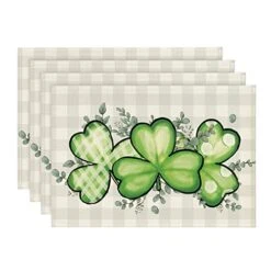 Bufflao Plaid Shamrock St. Patrick's Day Placemats Set Of 4, 12x18 Inch Seasonal Spring Table Mats For Party Kitchen Dining Decoration