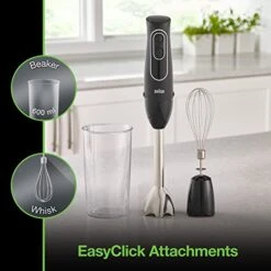 Braun MultiQuick 5 Immersion Hand Blender Patented Technology - Powerful 350 Watt - Dual Speed - Includes Beaker, Whisk, 505, Black, MQ505 -Wilton Shop 41vFxH5H63L