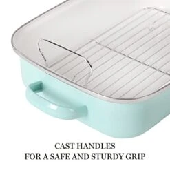 Artha Stewart Thayer 16" Enamel On Steel Roaster Pan W/Stainless Steel Rack - Martha Blue -Wilton Shop 41vVD2HvU6L