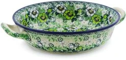 Medium Round Baker With Handles Made By Ceramika Artystyczna (Good Luck Pansy Theme) Signature UNIKAT + Certificate Of Authenticity