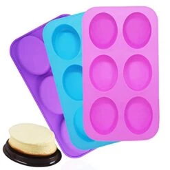 3 Packs Silicone 6 Cavities Oval Shape Cake Mold, FindTop Homemade Craft Soap Mold Cake Mold For Cake Baking Tart Pudding Cookie Making- Pink, Purple, Blue