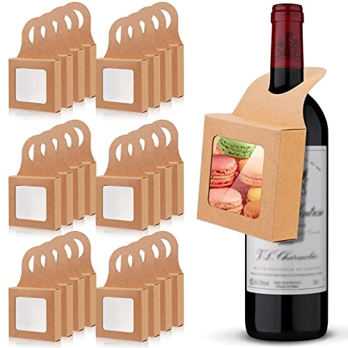 25 Count Kraft Paper Wine Bottle Box With Window, Hanging Foldable Empty Wine Bottles Boxes, Bottle Hanger Favor Box For Holding Cookies, Fruit, Chocolate, 3.5 X 3.5 X 1.2 Inches, Kraft Color 3 25 Count Kraft Paper Wine Bottle Box With Window, Hanging Foldable Empty Wine Bottles Boxes, Bottle Hanger Favor Box For Holding Cookies, Fruit, Chocolate, 3.5 X 3.5 X 1.2 Inches, Kraft Color