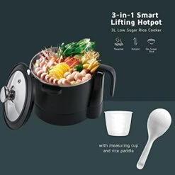 Electric Hot Pot, 3L Ramen Rice Cooker, Portable Frying Pan, Electric Pot For Pasta, Steak,Electric Cooker, Over-Heating & Boil Dry Protection -Wilton Shop 41vvrO9XSSL