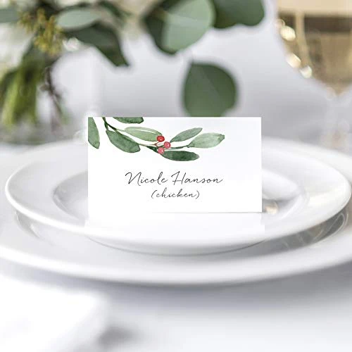 Bliss Collections Greenery Holiday Place Cards For Christmas Party, Wedding Or Special Winter Event! Seating Place Cards For Tables, Scored For Easy Folding, 50 Pack, 2 X 3.5 Inches 4 Bliss Collections Greenery Holiday Place Cards For Christmas Party, Wedding Or Special Winter Event! Seating Place Cards For Tables, Scored For Easy Folding, 50 Pack, 2 X 3.5 Inches - Image 2